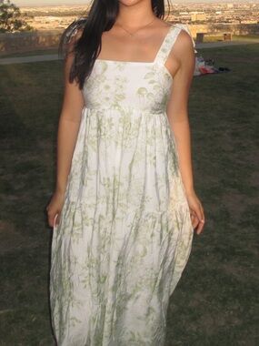 White and Green Floral Maxi Dress